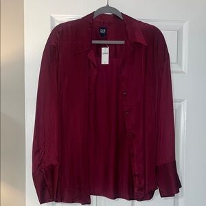 GAP Womens Deep Burgundy Button-Down Blouse